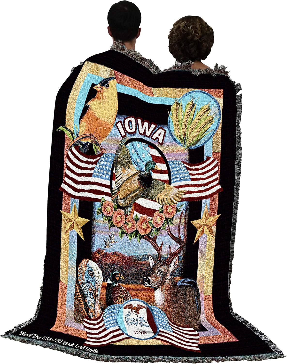 Pure Country Weavers State of Iowa Blanket by Dwight D Kirkland - Gift Tapestry Throw Woven from Cotton - Made in the USA (72x54)