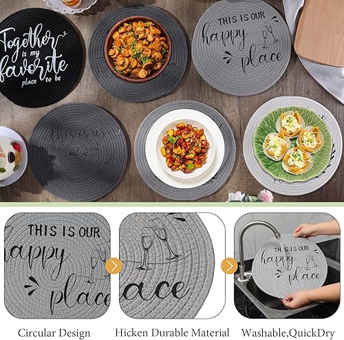 Miniatura 3 de Juego de 6 manteles individuales redondos de algodón de 13 pulgadas, manteles individuales tejidos bohemios, manteles para mesa de comedor,