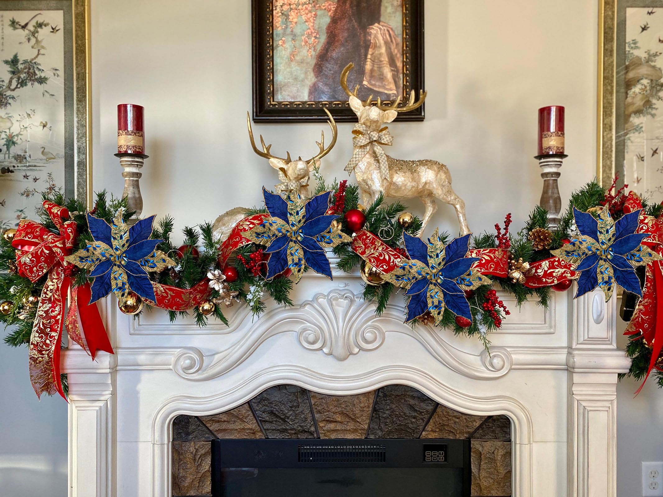 Lot de 12 fleurs de Noël dorées pour sapin de Noël,YSTP décoration couronne de Noël avec clips et tiges, 16 cm - Maison Lot de 12 fleurs de Noël dorées pour sapin de Noël,YSTP décoration couronne de Noël avec clips et tiges, 16 cm - Maison