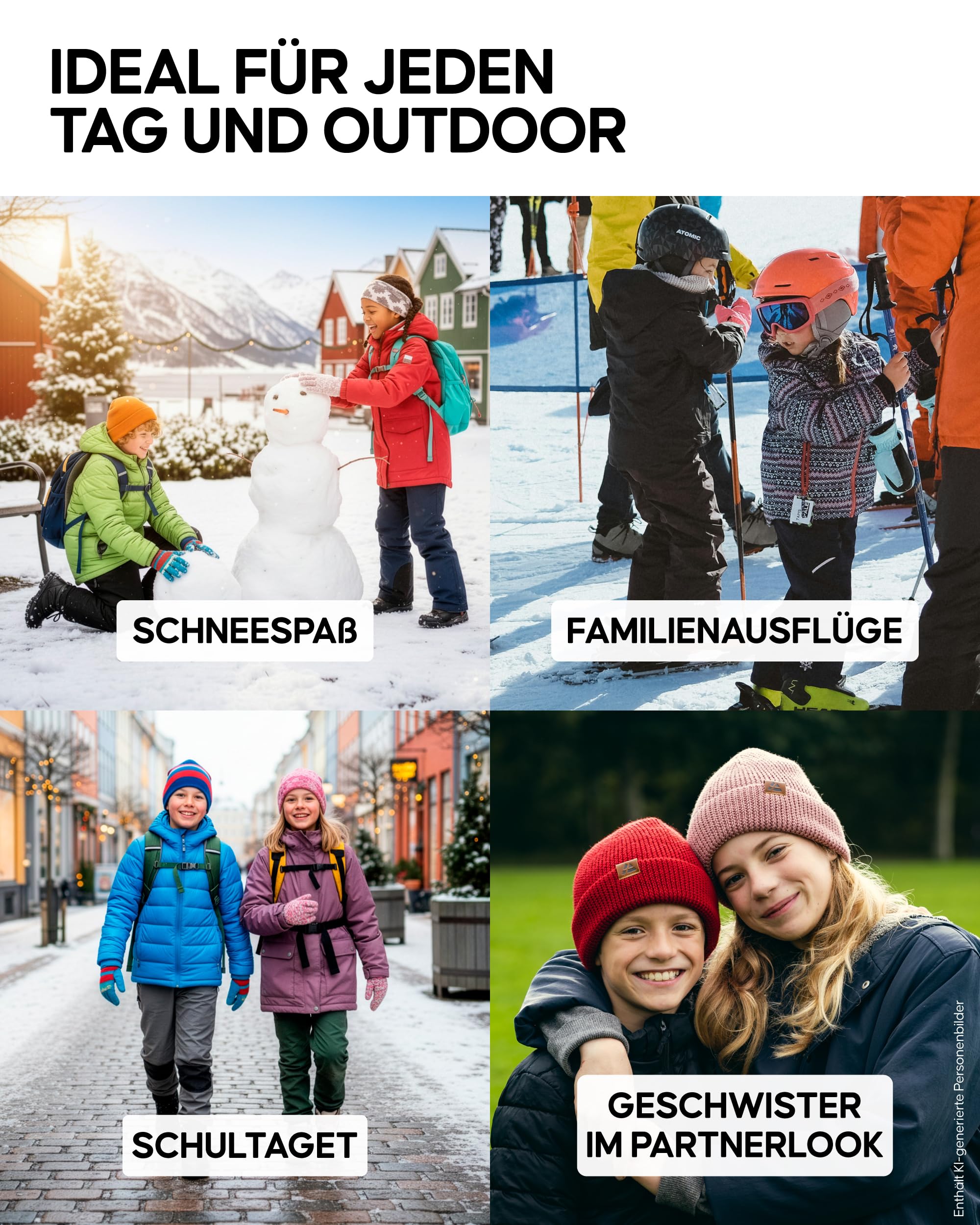 DANISH ENDURANCE Merino Kindermütze mit Fleece, Wintermütze Jungen & Mädchen, Atmungsaktive Beanie