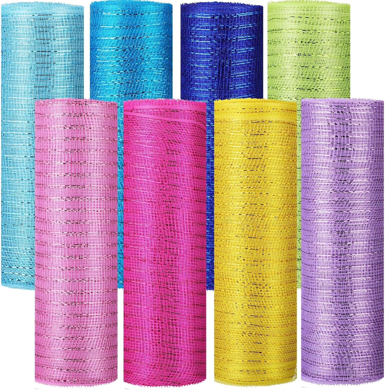 Timgle 8 Rolls Spring Easter Decor Mesh Ribbon for Wreath Making 10in x 30ft Pastel Coloful Poly Burlap Mesh Roll Fabric DIY Crafts for Holiday Wedding Decor Decorative(Light Color)