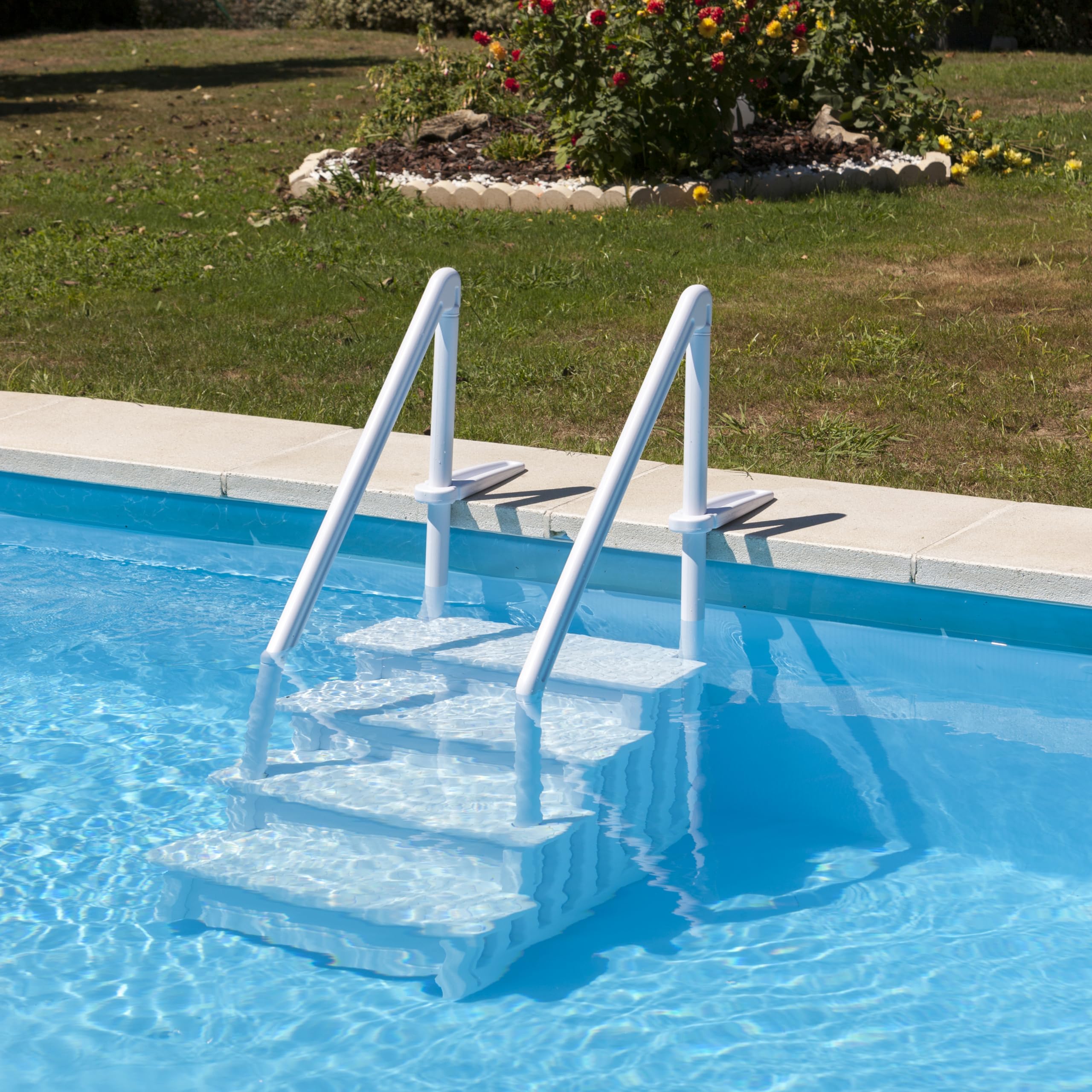 GRE EPE30 Échelle intérieure antidérapante Piscine enterrée 4 marches synthétique Blanche 80 x 92 x 206 cm