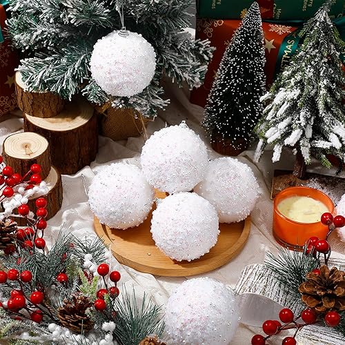 Vista 59 de Lyrow Juego de 24 adornos de bolas de Navidad con purpurina de 4 pulgadas, bolas de Navidad a granel, adornos colgantes de espuma de lentejuelas