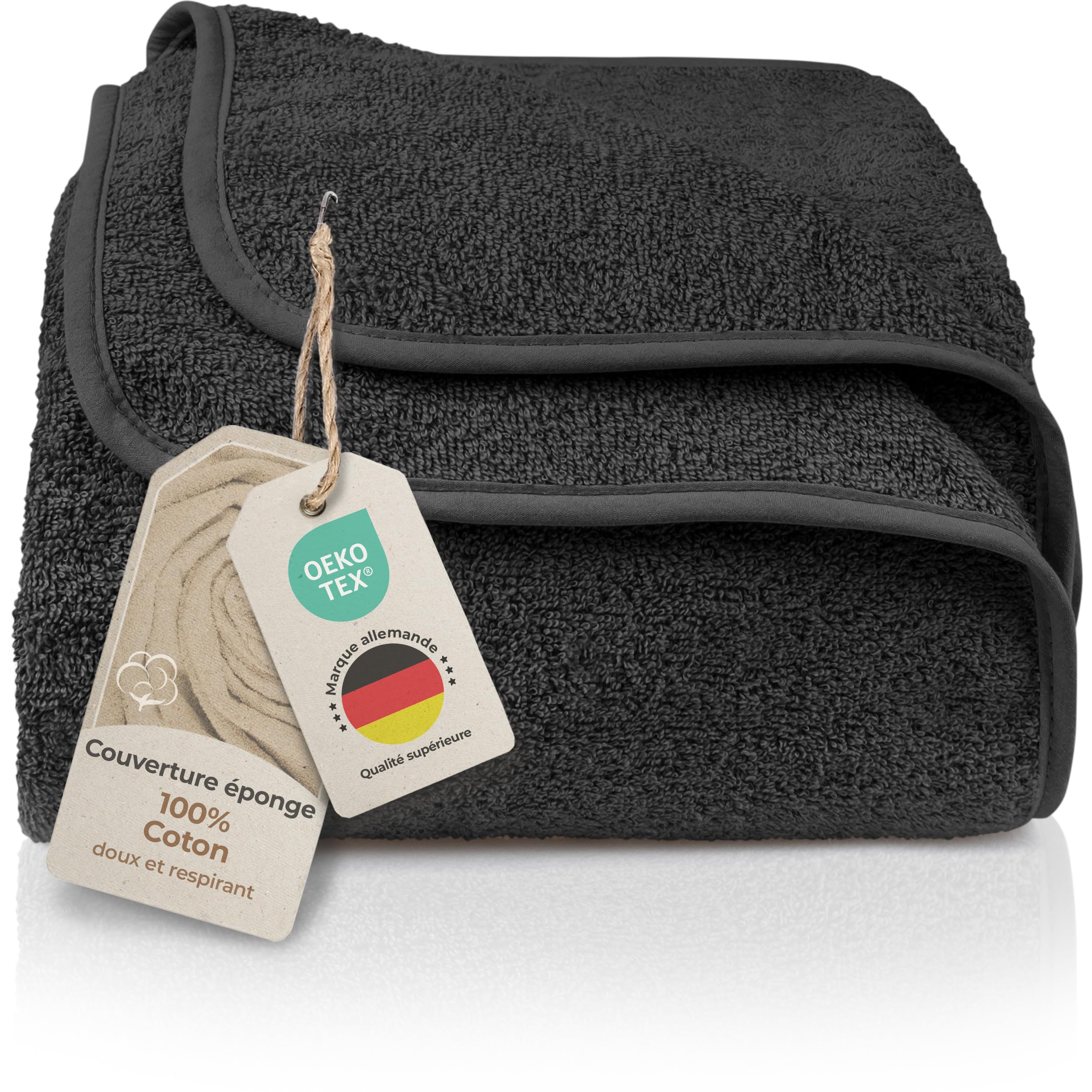 LAYNENBURG Couverture en éponge Premium 150 x 200 cm – 100% Coton – Douce, légère et rafraîchissante – pour Le canapé, Le lit, comme Serviette de Bain en Coton et en été - Anthracite