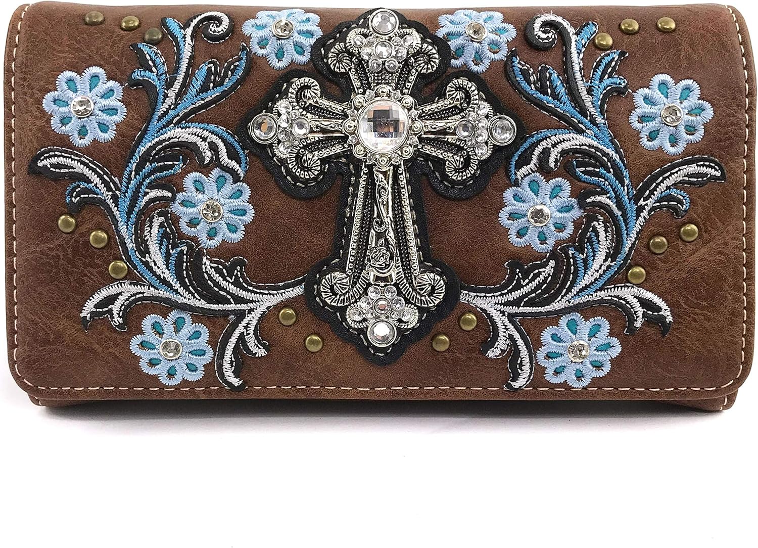 Zelris Western Cross Daisy Flower Women Crossbody Wrist Trifold Wallet