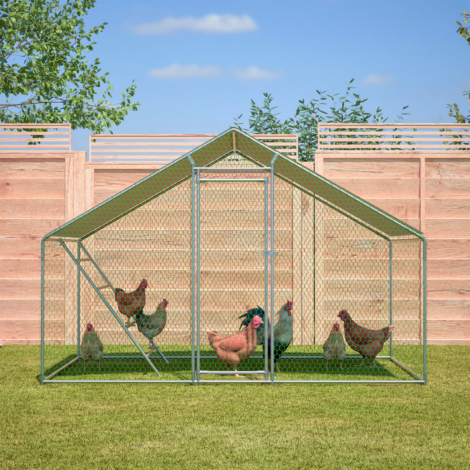 Gallinero de 3 x 2 m con escalera, cerradura de seguridad, cubierta impermeable UV y tubos de acero de 1 mm, resistente al invierno para pollos, palomas, patos
