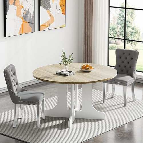 Miniatura 71 de Juego de mesa de comedor de mármol sintético blanco para 6 personas, juego de mesa de comedor extensible de 7 piezas de 63 a 78.74 pulgadas con 6