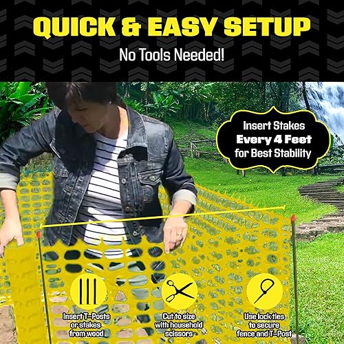 Miniatura 38 de BOEN Valla temporal negra de 4 x 100 pies, valla de nieve de malla, plástico, red de seguridad para jardín, barrera sobre el suelo, para ciervos
