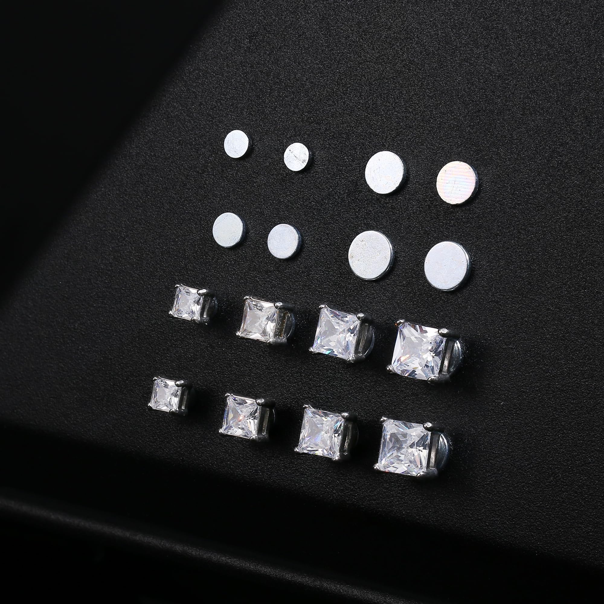 CASSIECA 2 Paia Orecchini Magnetici Uomo, Orecchio Finti Uomo, Orecchini Magnetici Zirconi Cubici Argento Clip Non Piercing Orecchio Falso 5/6/7mm