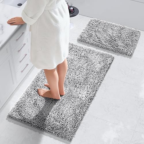 Miniatura 134 de Yimobra Juego de 2 alfombras de baño, alfombra de baño suave y absorbente y alfombra de inodoro en forma de U con respaldo antideslizante, alfombras