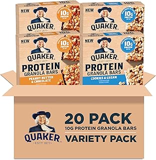 Quaker Protein Granola Bars, 2 Flavor Variety Pack, 10g Protein, 1.41 oz Bars, 20ct