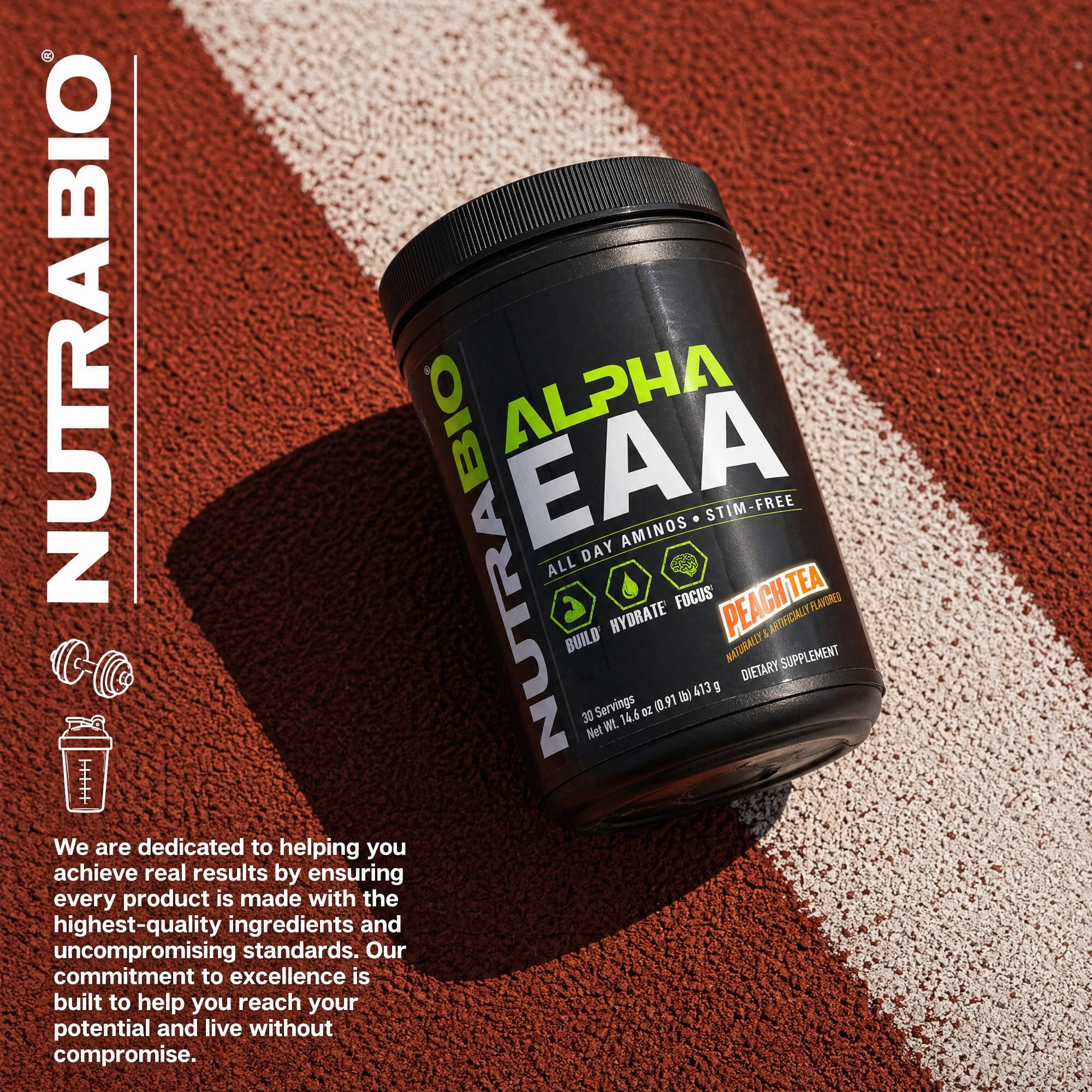 NutraBio Alpha EAA - All-Day Amino Acids for Muscle Growth and Hydration - Essential Amino Acids with Nootropics & Adaptogens- Full Spectrum EAA BCAA Powder - 30 Servings - Peach Tea — Amazon image 6