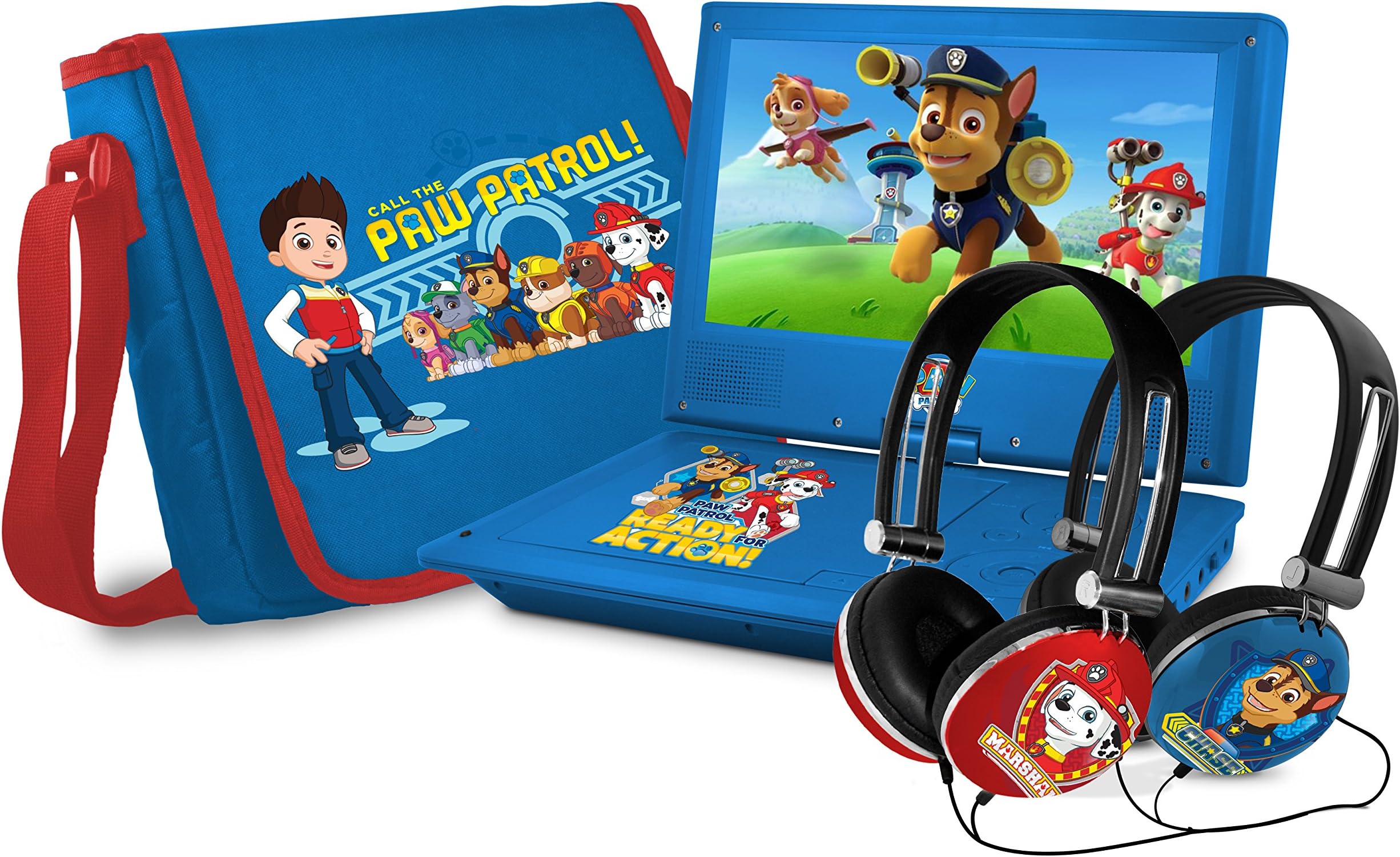 Ematic Nickelodeons Paw Patrol Theme Portable DVD Player with 9-Inch Swivel Screen, Travel Bag and 2 Sets of Headphones, Blue (NK9388PW)