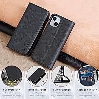 Vista 6 de VISOUL Funda tipo cartera de piel auténtica para iPhone 14, con tapa magnética, con tarjetero y función atril, compatible con iPhone 14