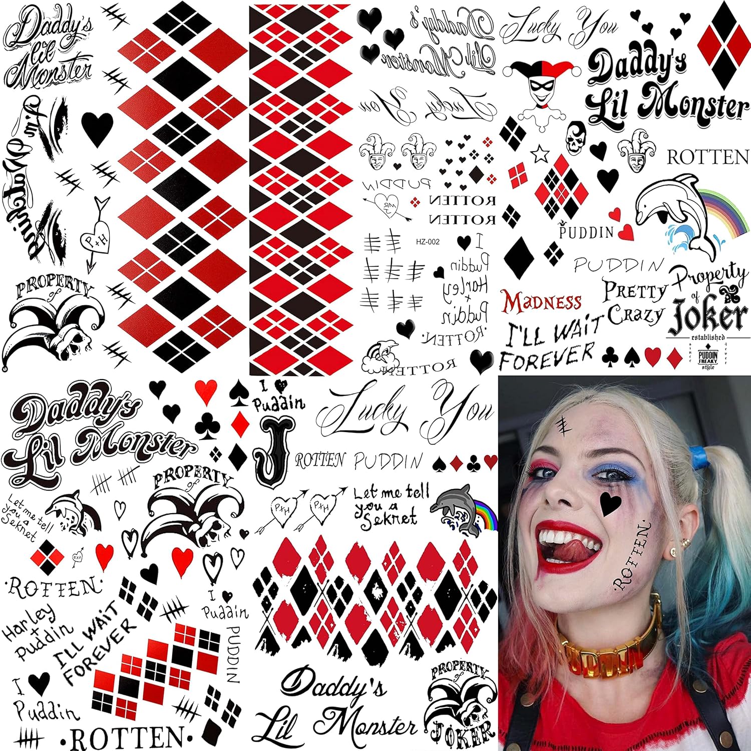 Rejaski 5 Sheets Halloween Joker Temporary Tattoos For