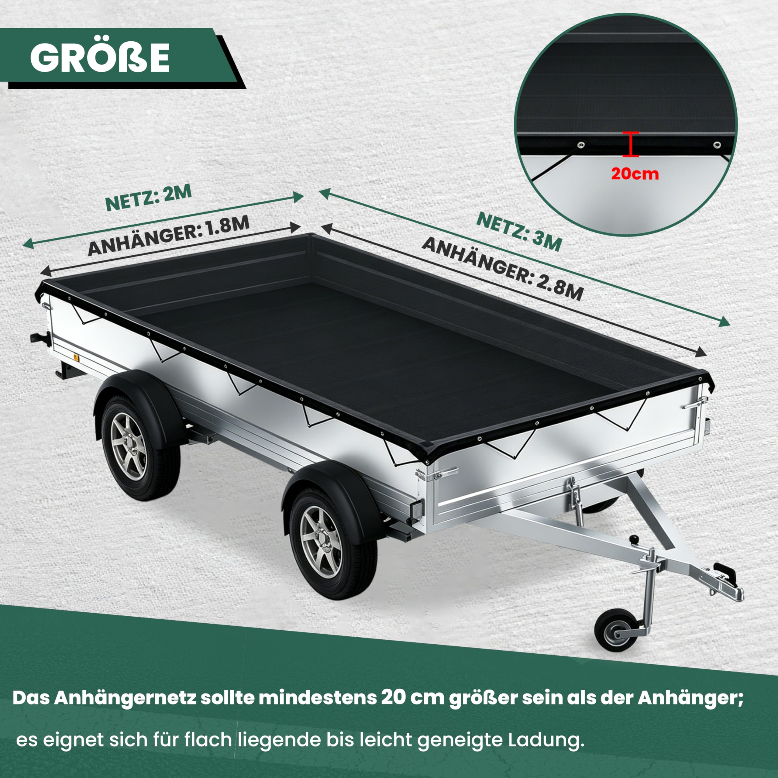 Red para remolques, malla fina, para remolques con cuerda de goma, robusta red de cobertura para transportar cajas, equipaje y material suelto (negro, 2 x 3 m)
