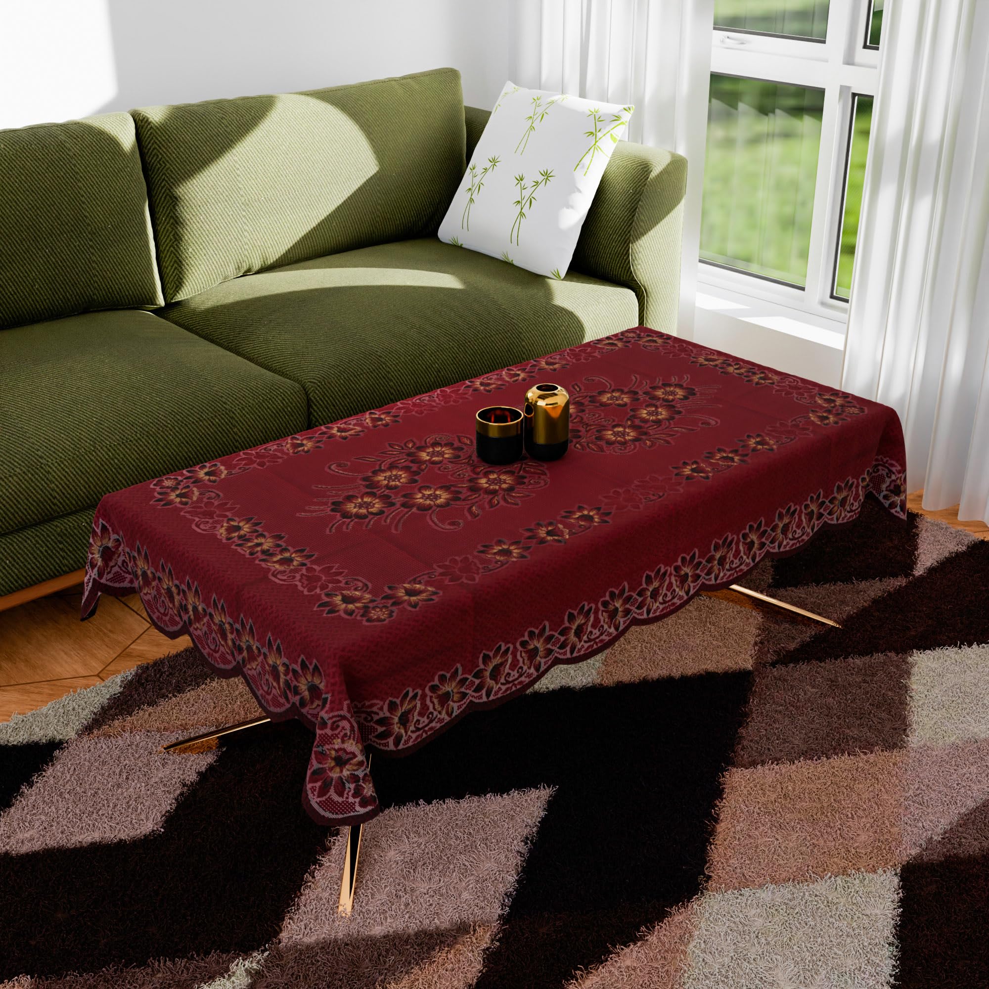 Kuber Industries Center Table Cover | 4-Seater Table Cover | Net Tabletop Cover | Kitchen Table Cloth | Table Protector Cover | Flower Painting-Design | 40x60 Inch | CTC | Maroon