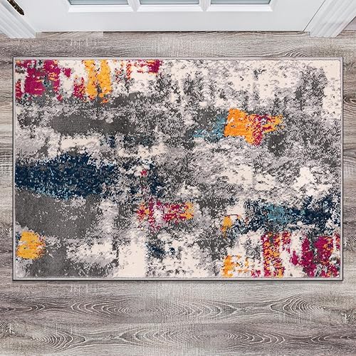 Rugshop Cardiff - Alfombra abstracta contemporánea, resistente a las manchas, suave, 2 x 3 pies, multicolor