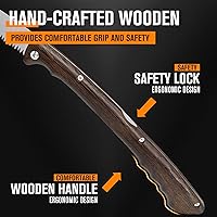 Vista 5 de Sierra de podar plegable de 7 pulgadas con funda de cuero y mango de madera de wengué, hoja de acero SK5, sierra de mano plegable para campamento