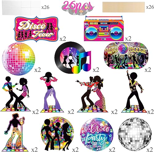 Miniatura 3 de 26 piezas de centro de mesa de fiesta de discoteca de los años 70, decoración de fiesta de discoteca de los años 70, decoración retro de la mesa de