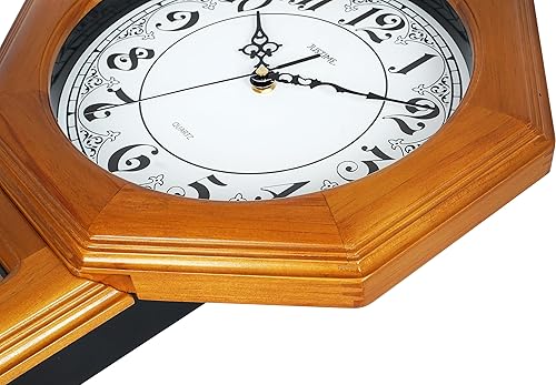 Miniatura 4 de JUSTIME Reloj de pared con péndulo de madera maciza tradicional vintage Schoolhouse Timbre por hora con melodía Westminster fabricado en Taiwán