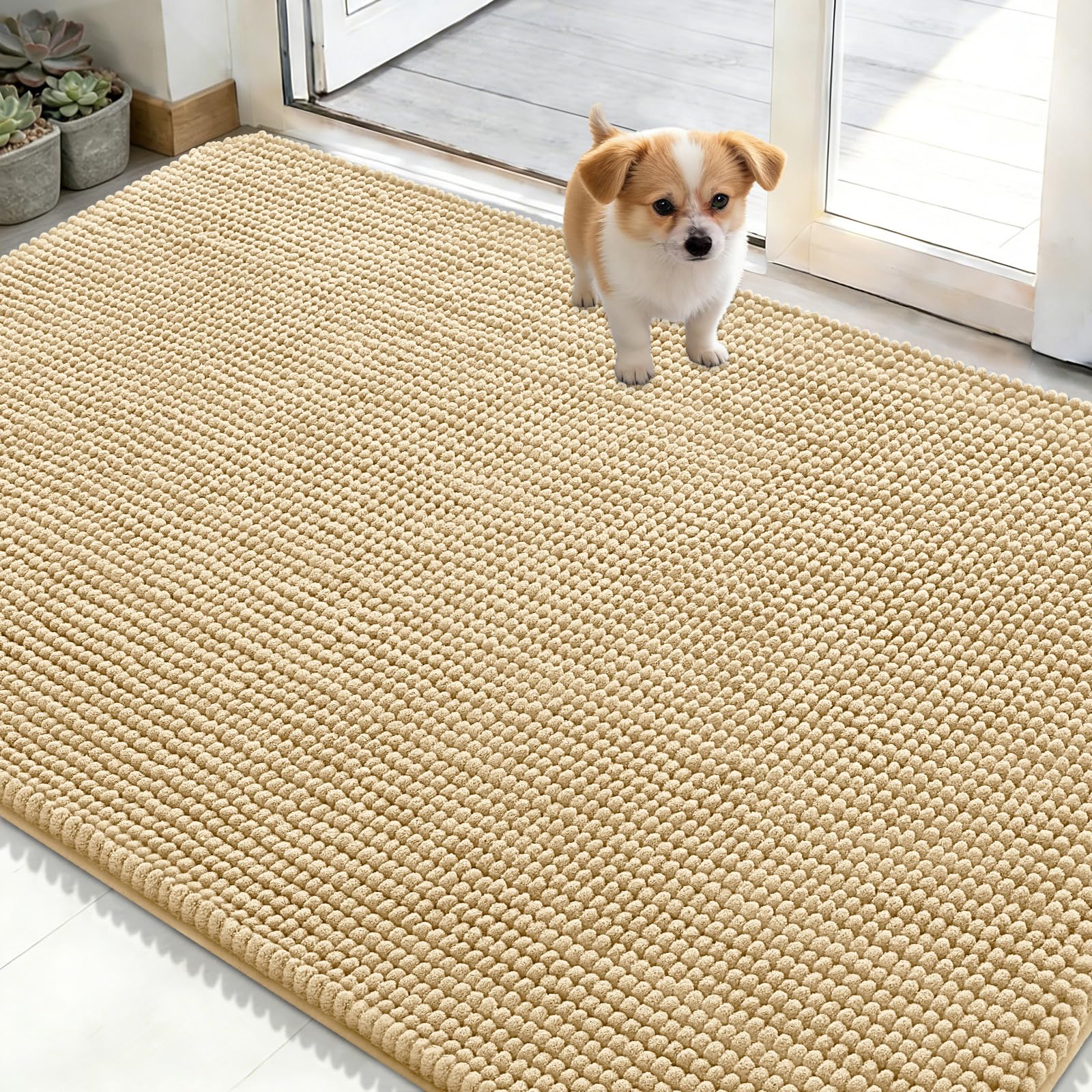 OLANLY Dog Door Mat for Muddy Paws 48x30, Absorbent Chenille Mud Doormat