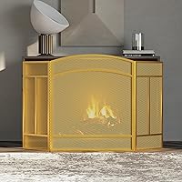 Vista 4 de Pantalla para chimenea Fire Beauty de 3 paneles, hierro forjado, 122 cm (L) x 74 cm (H), cubierta protectora contra chispas (Dorado Pulverulento)