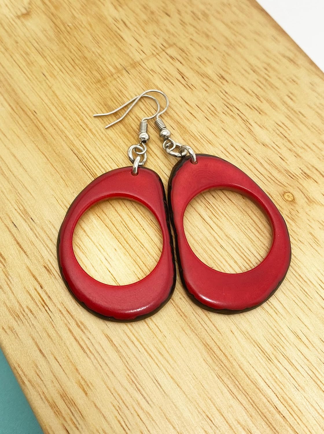 Tagua Nut Earrings Red Slices Handmade Fair Trade, Lightweight by Florama Natural Jewelry - Image 4