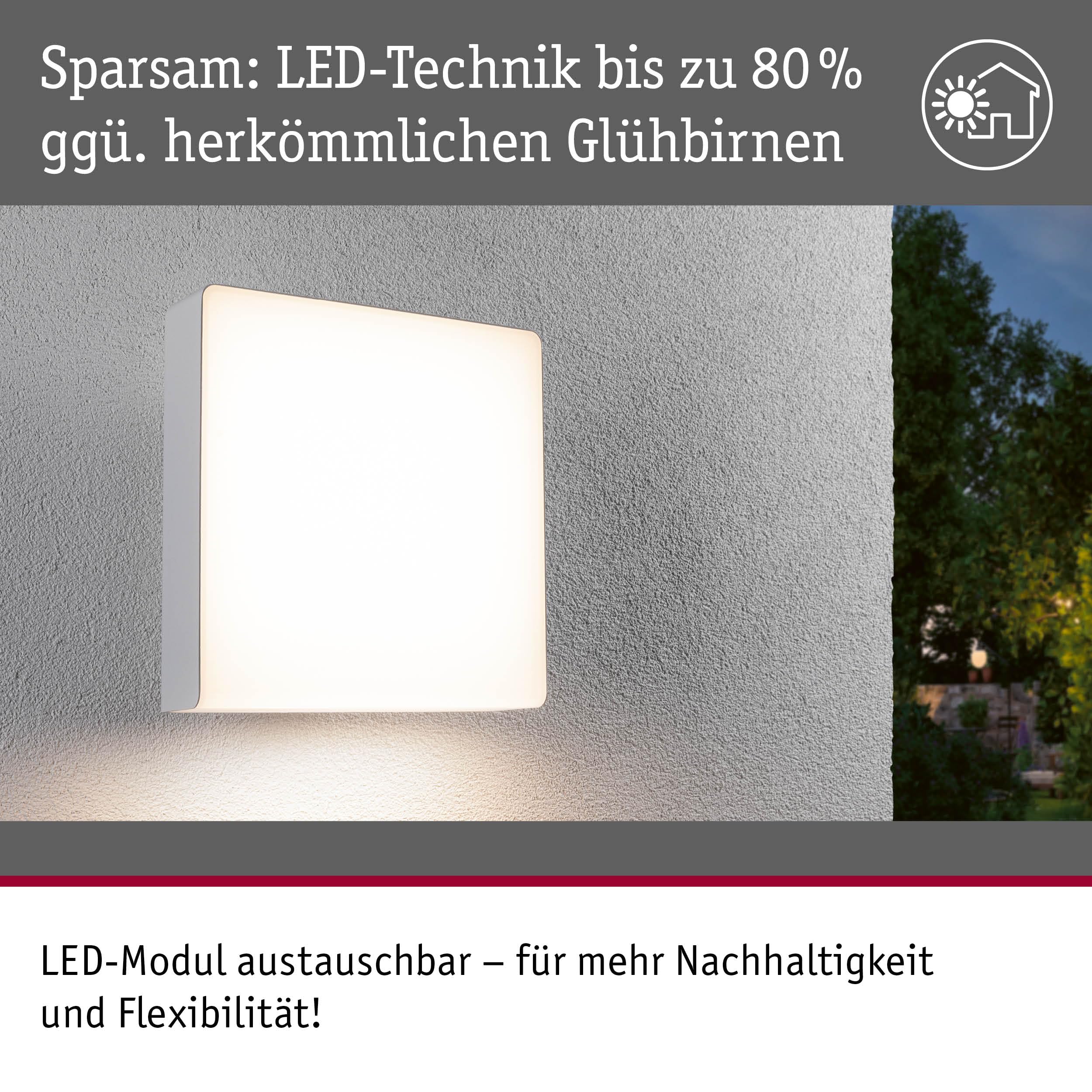 Paulmann LED Außenwandleuchte Smart Home Zigbee 3.0 Azalena Dämmerungsgesteuerter Bewegungsmelder (HF) insektenfreundlich IP44 250x250mm Tunable Warm 8,5W 700lm 230V Weiß Kunststoff, Aluminium 94843