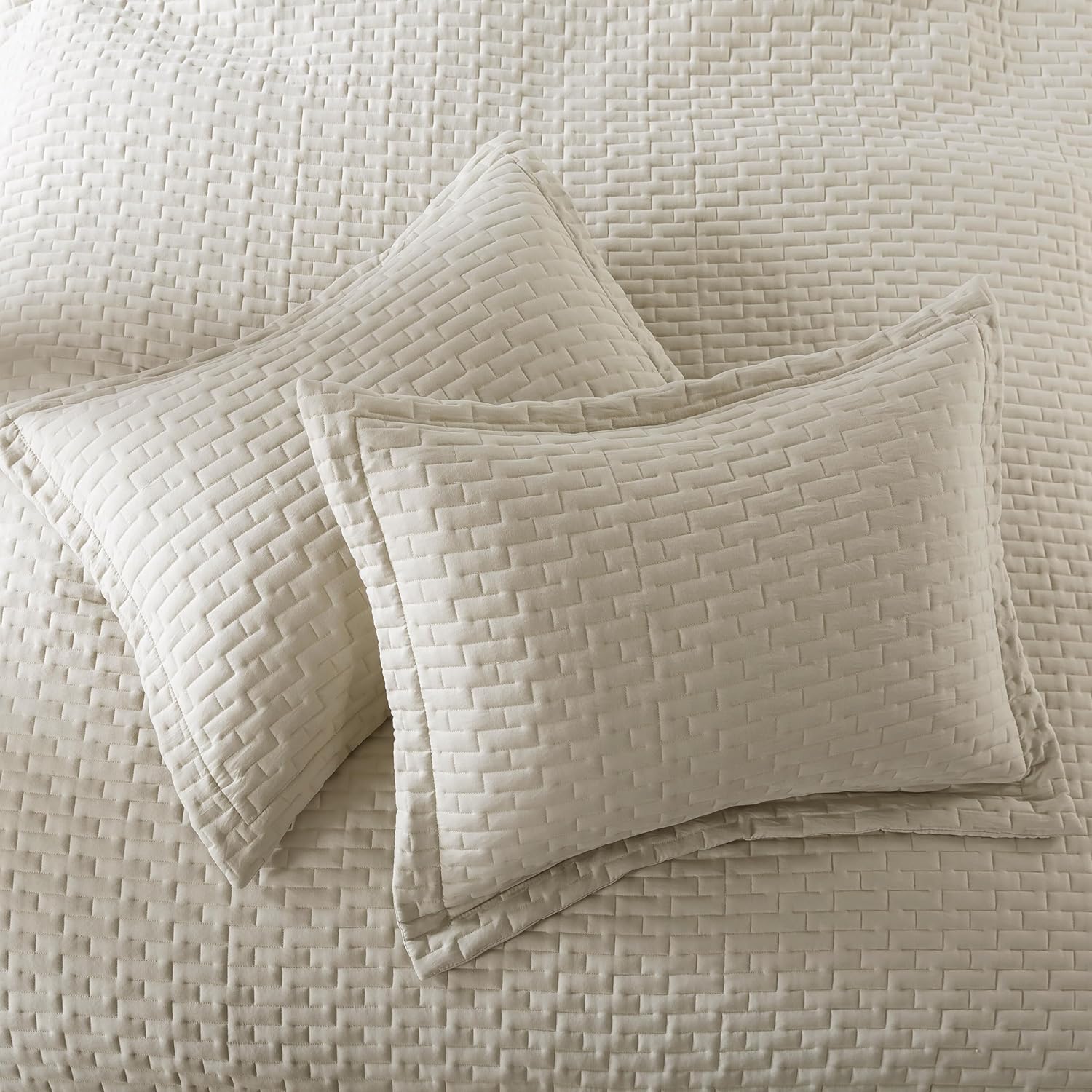 WDCOZY Beige King Size Quilt Set, Geometric Box Lightweight Bedspread, Soft Farmhouse Rustic Coverlet, Spring Summer Thin Comforter, Country Bedding, 104x90 inches - Image 7