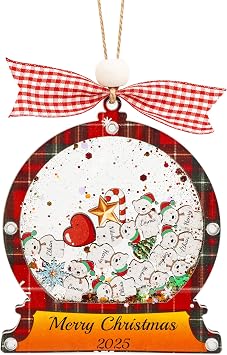 Personalized Family Christmas Ornaments, Shakeable Acrylic & Wooden Holiday Decoration for Kids, DIY Family Member Name, Best Gift Idea Xmas Tree Decor