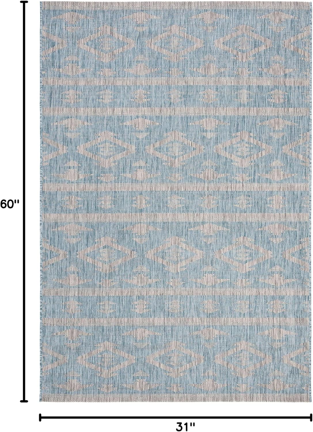 SAFAVIEH Courtyard Collection 2'7" x 5' Aqua/Grey CY8863 Indoor/ Outdoor Waterproof Easy Cleaning Patio Backyard Mudroom Area Rug