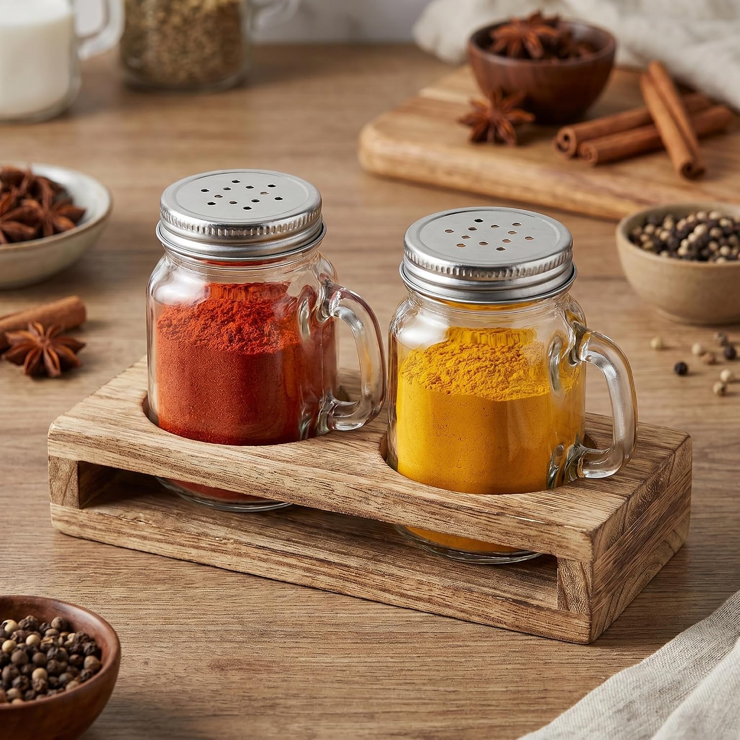 Toyvian Glass Salt and Pepper Shakers, 2Pack Mini Spice Jars