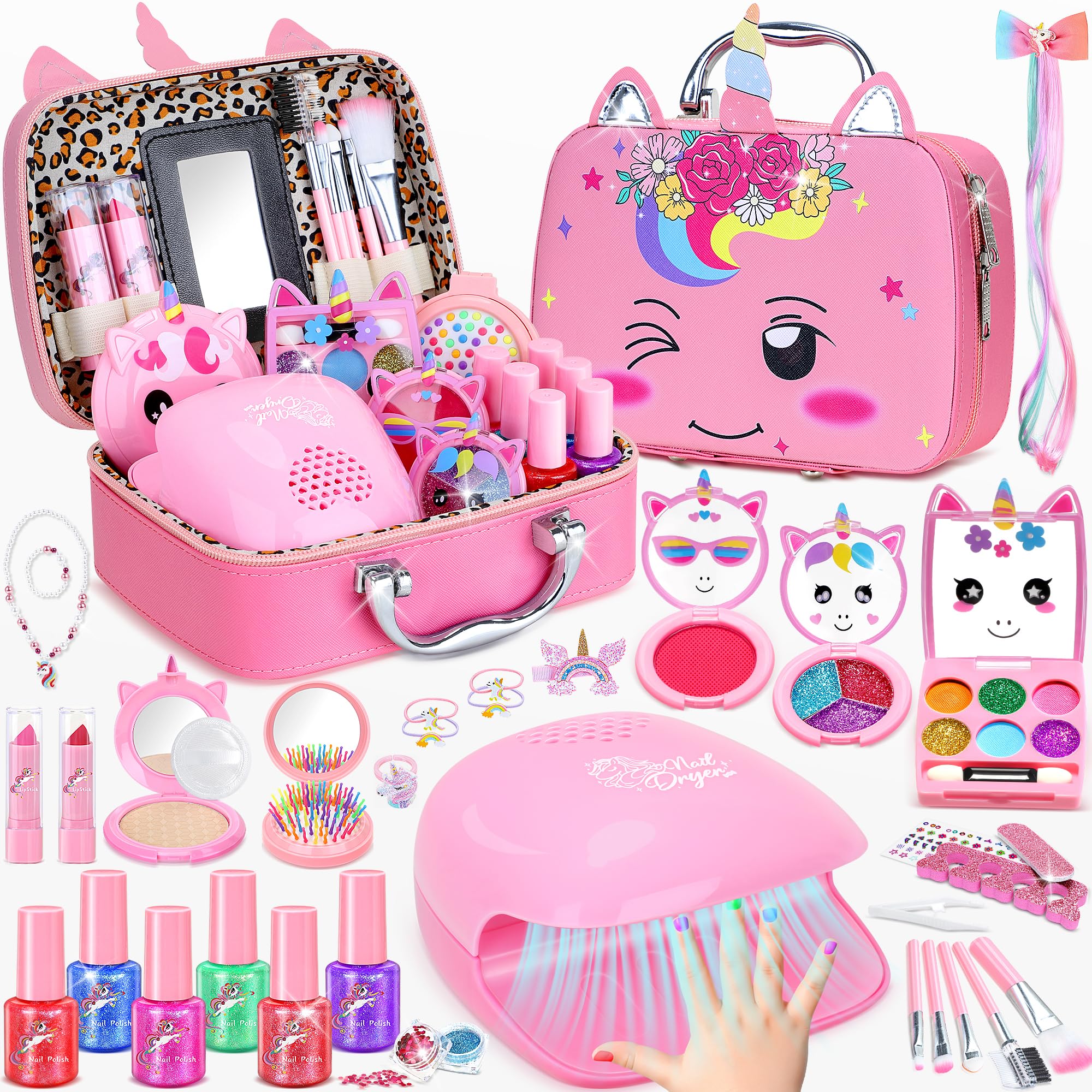 Photo 1 of PERRYHOME Kids Makeup Kit for Girl, Non-Toxic Kids Nails Set for Girls with Nail Dryer, Unicorn Real Washable Cosmetic Set, 2026 New Princess Toys & Birthday Gifts for Girls for 3 4 5 6 7 8+ Year Old