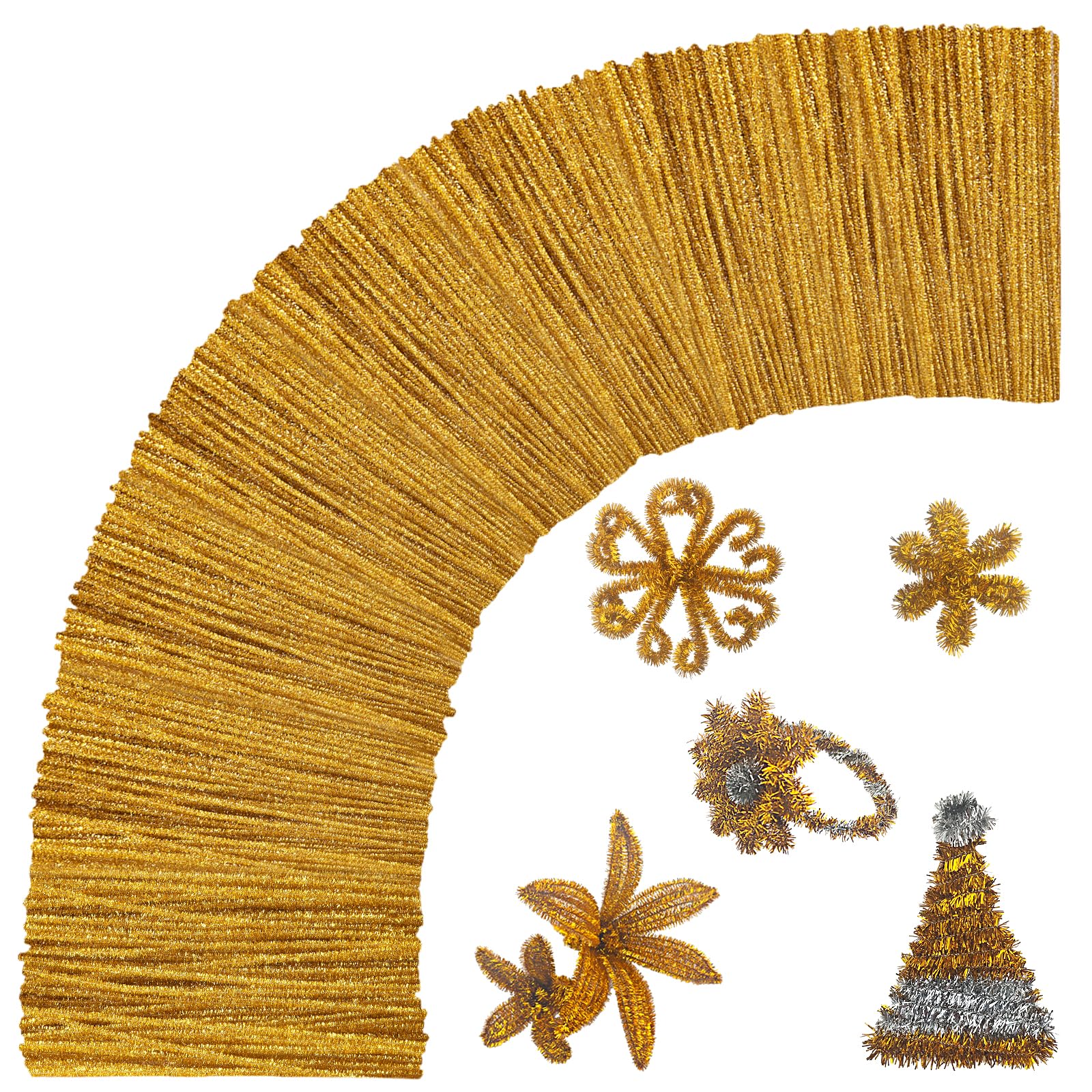 Gold Pipe Cleaners,Glitter Gold Craft Pipe Cleaners,200pcs Supplies for Home DIY Handmade Arts,Arts and Crafts for Kids Ages 6-8,Glitter Pipe Cleaners for Festivals DIY Decorations,Christmas Decor