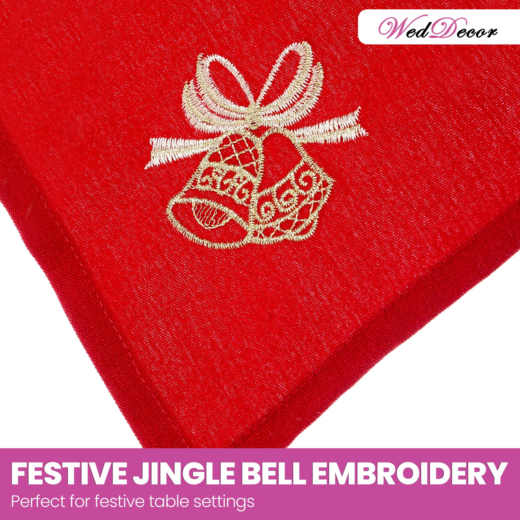 WedDecor 20 inch Filé Polyester Table Serviette avec Grelot Broderie pour Thème Noël Dîner Décorations pour Maison, Mariage,Banquet, Fête, Hôtel, Fête de Noël Décoration - Rouge, 20 inch