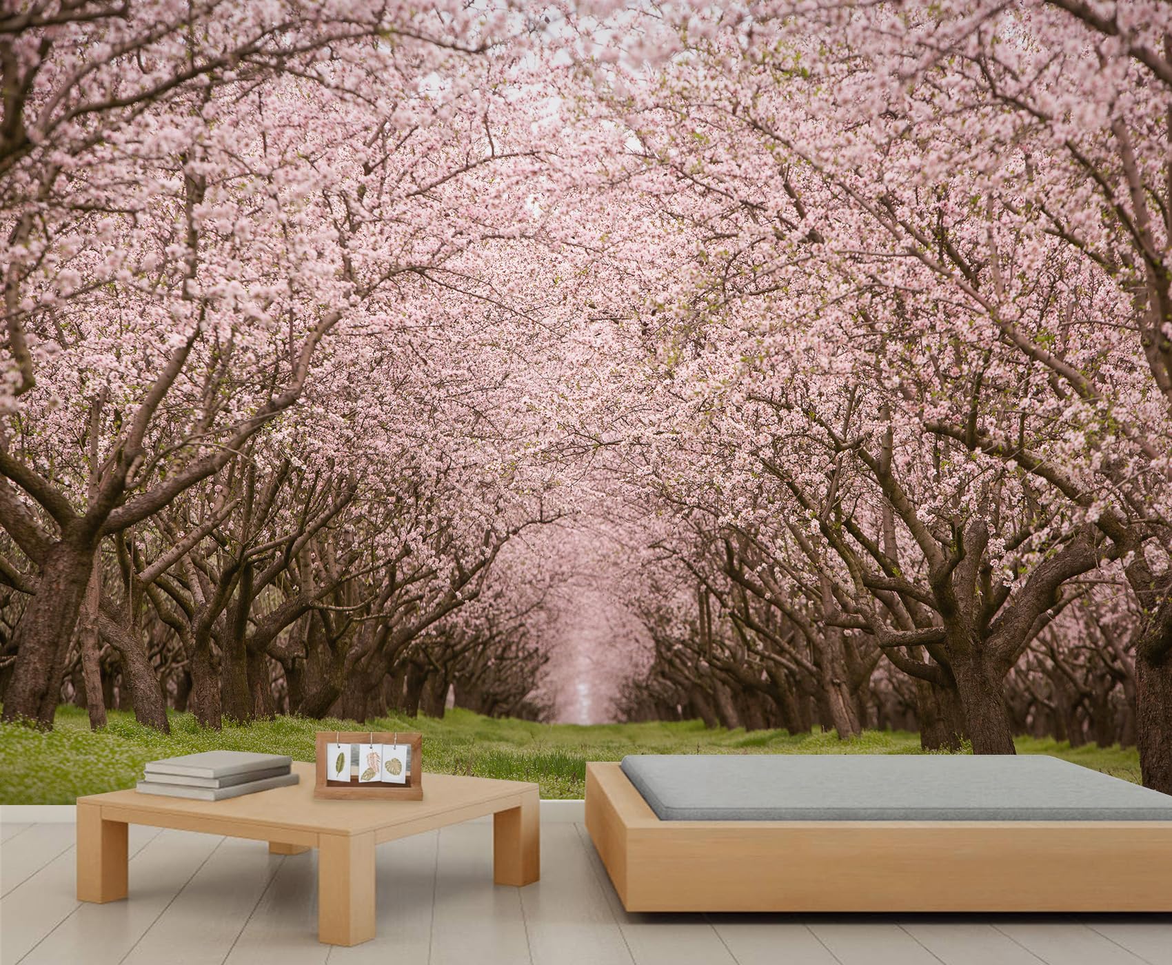 Forêt fleur rose papier peint grand format pour créer un salon lumineux et apaisant