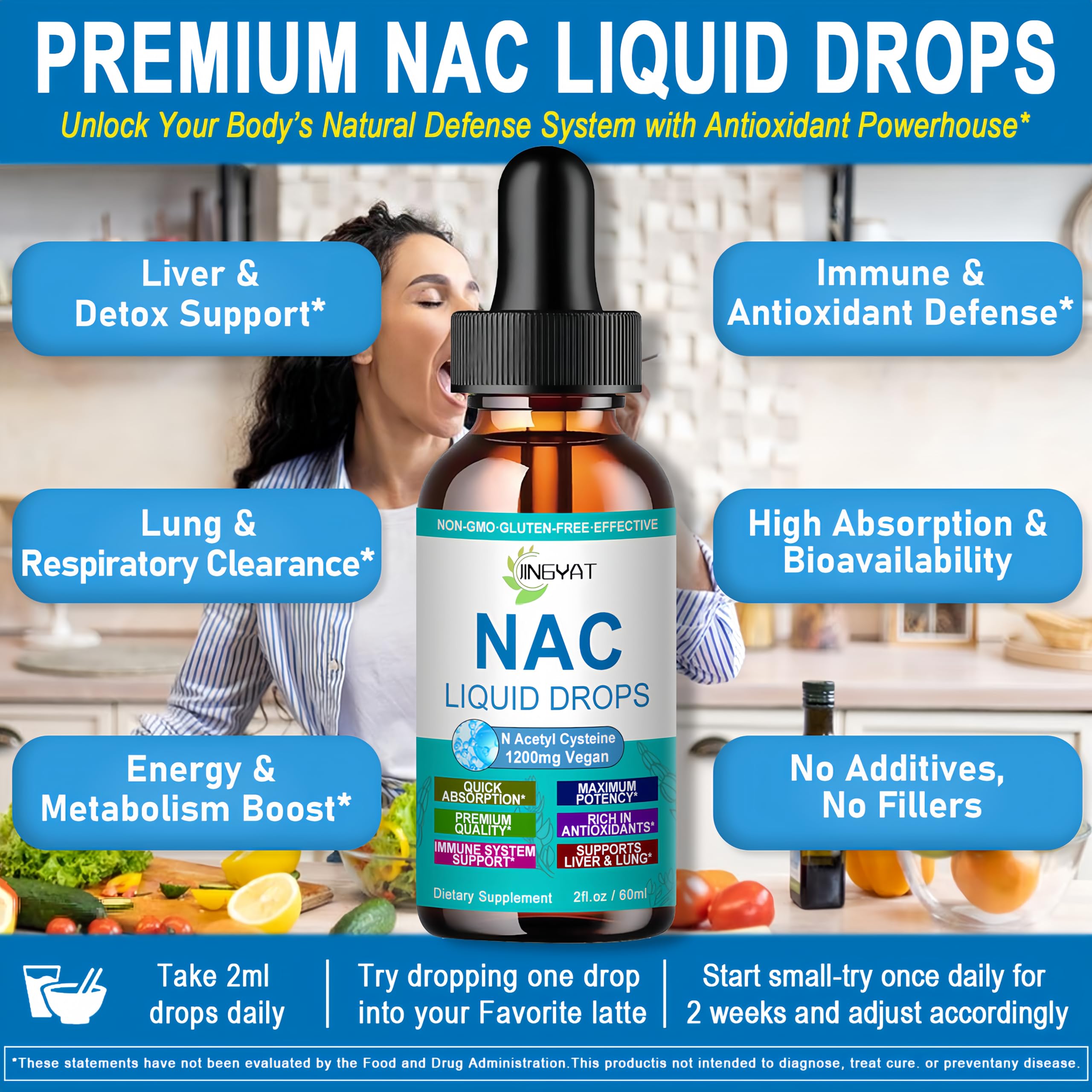 NAC Supplement N-Acetyl Cysteine | High Absorption NAC 1200mg Liquid Drops for Respiratory, Liver & Kidney Detox, Immune Support & Antioxidants | Vegan | Non-GMO | Gluten Free | Fast-Acting Formula — Amazon image 2