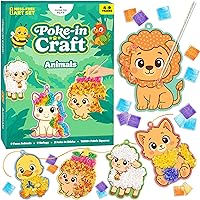 CleverFoxPlay Poke-In Craft Animals Kit for Kids 4-9: Mess-Free Tufting Art Set with 9 Foam Animals & 1000+ Fabric Squares