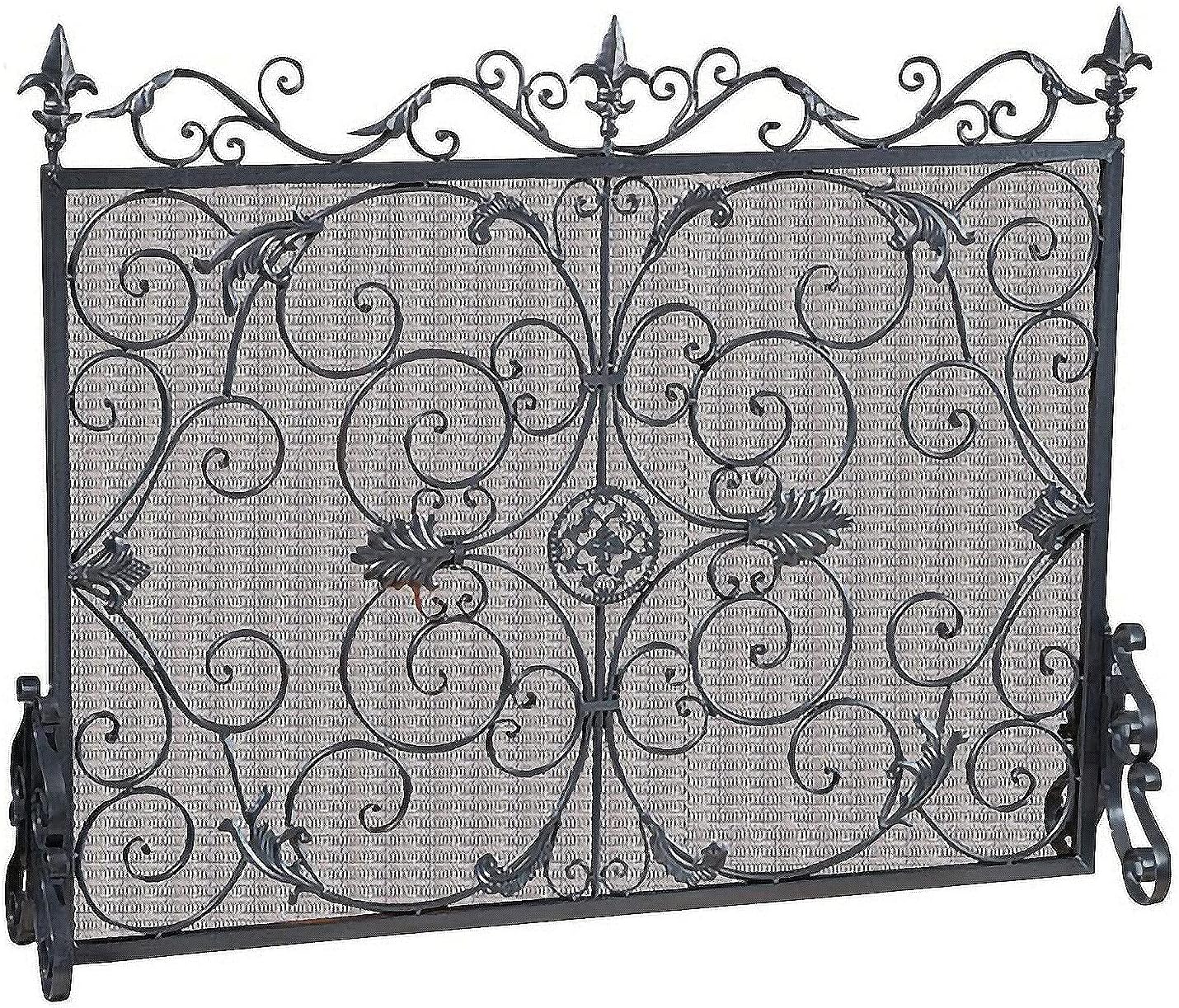 Fireplace Screen Guard, Fire Guard Indoor Iron Fire Panel，Flame Barrier Screen 33.8in Tall， Wide Metal Mesh Safety Fire Place Guard for Wood and Coal Firing， Stoves， Grills (Brown 105