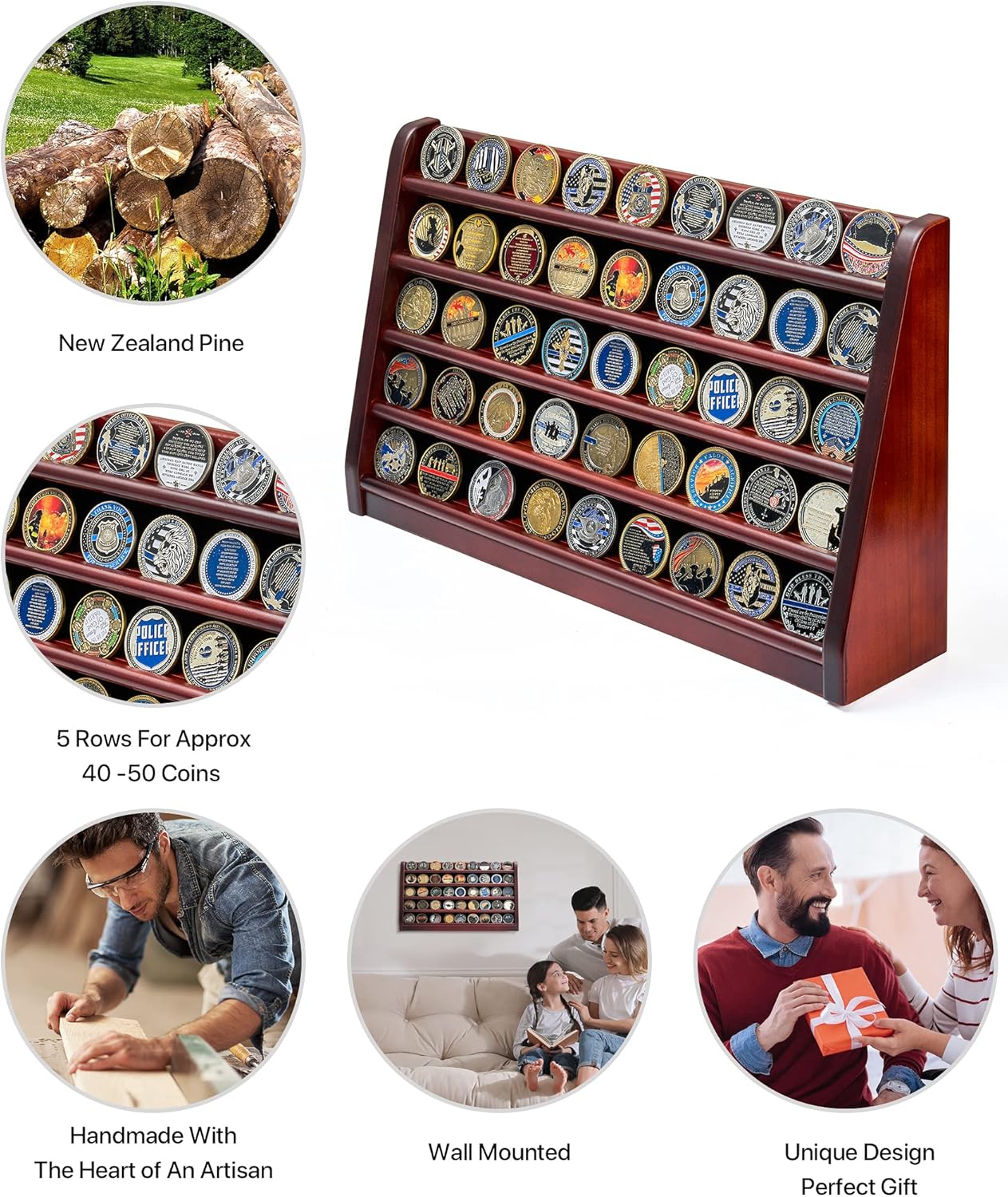 DecoWoodo 7 Rows Challenge Coin Display Case & 5 Rows Challenge Coin Display Stand : Toys & Games