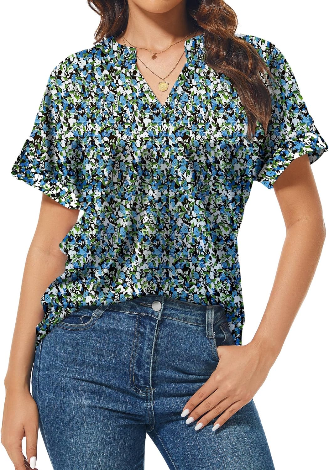 Womens Short Sleeve Summer Tunic Tops V Neck Casual Loose Fit Shirts Trendy Blouses Basic Tee Valentine's Day Gifts