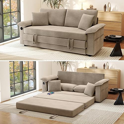 SUNWAVE Sofá cama biplaza de gran tamaño, sofá cama convertible de 77 pulgadas, sofá cama extraíble de 2 asientos con felpilla USB, sofá cama