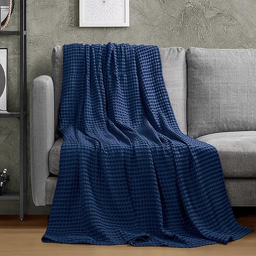 Miniatura 4 de Utopia Bedding Navy 100% Cotton Waffle Blanket 300 GSM [Queen - 90x90 Inch] Soft Lightweight Breathable Bed Blanket for All Season Azul marino
