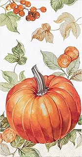 Party Creations Pumpkin and Fall Foliage Guest Towels - 32CT | Decorative Paper Napkins for Buffet Kitchen or Bathroom Fingertip Hand Thanksgiving Friendsgiving Table Decor Harvest Design, 8' x 4'