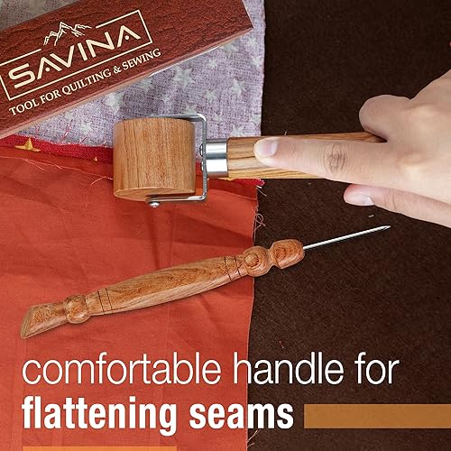 Vista 6 de Savina Rodillo de costura y estilete para coser/acolchar – Rodillo de prensado de madera, mango fácil de agarrar – Juego de herramientas de Rodillo