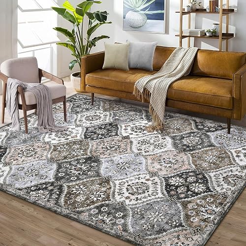 ROYHOME 5x7 Moroccan Trellis Washable Rug (Grey/Taupe)