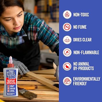 Weldbond Non-Toxic Glue 60 ml / 2 fl.oz Adhesive Wood Glue for Woodworking or Craft Ceramic Mosaic Glass Tile Styrofoam Fabric and Any Porous Surfaces. Dries Crystal Clear, No Fumes Non-Flammable PVA
