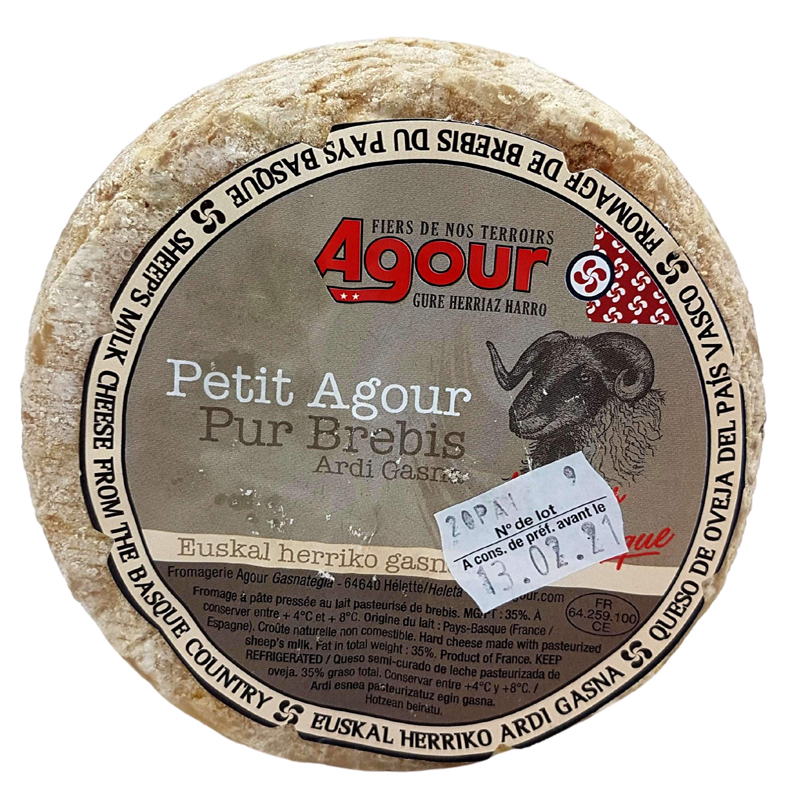 Queso de Oveja del País Vasco Frances - Peso Aproximado 800 gramos - Elaborado por el respetado AGOUR - Queso de Oveja Bi Campeón del Mundo - Elaborado con eche pasteurizada de oveja