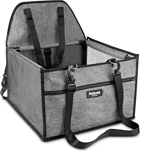 Miniatura 7 de Petbobi Silla elevada de automóvil para perro o gato, portátil, estable y transpirable con cinturón de seguridad para viaje, viene con bolsa para su